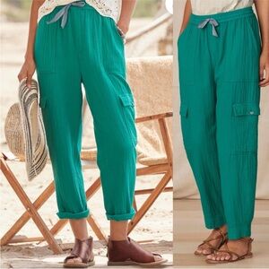 Sundance Inari Cargo Pants Pull-On Teal Cotton Size Medium